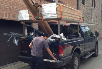 Glenview Truck Loaded With Residential Garage Doors